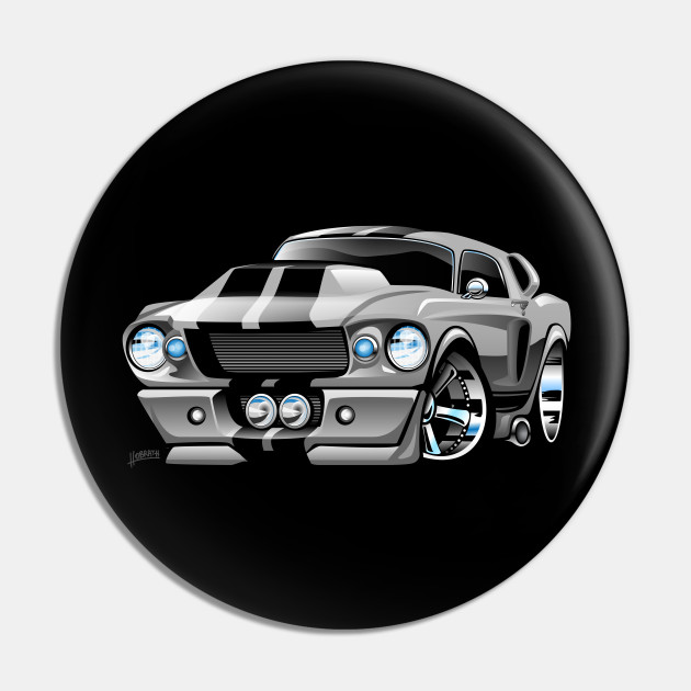 Classic Sixties American Muscle Car Cartoon - Mustang - Pin | TeePublic Classic Sixties American Muscle Car Cartoon - Mustang - Pin | TeePublic