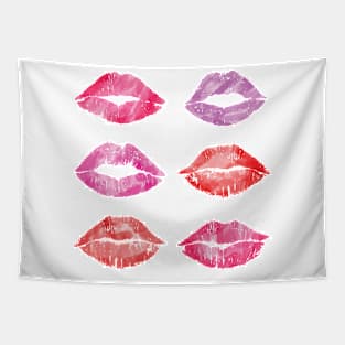 Kissing Lipstick Collage, Lips of Love Art Print Tapestry