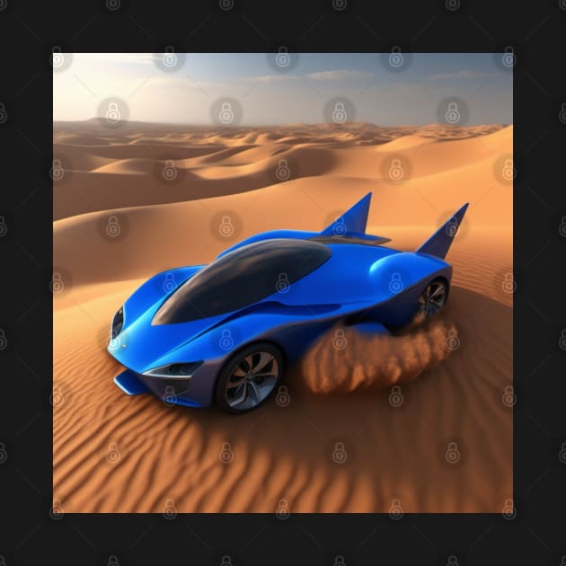 A Blue Sports Car Driving Through The Desert by Musical Art By Andrew