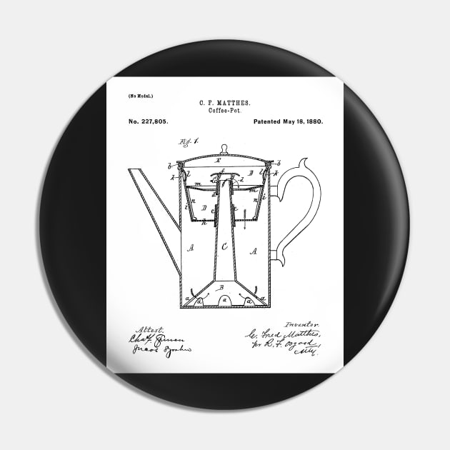 Coffee Percolator Patent - Coffee Lover Kitchen Decor Art - White Pin by patentpress