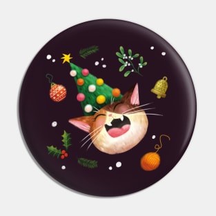 Laughing Christmas Cat Pin