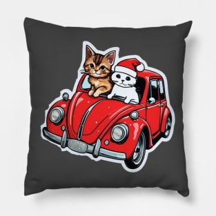 Two cats in a small red car. Pillow