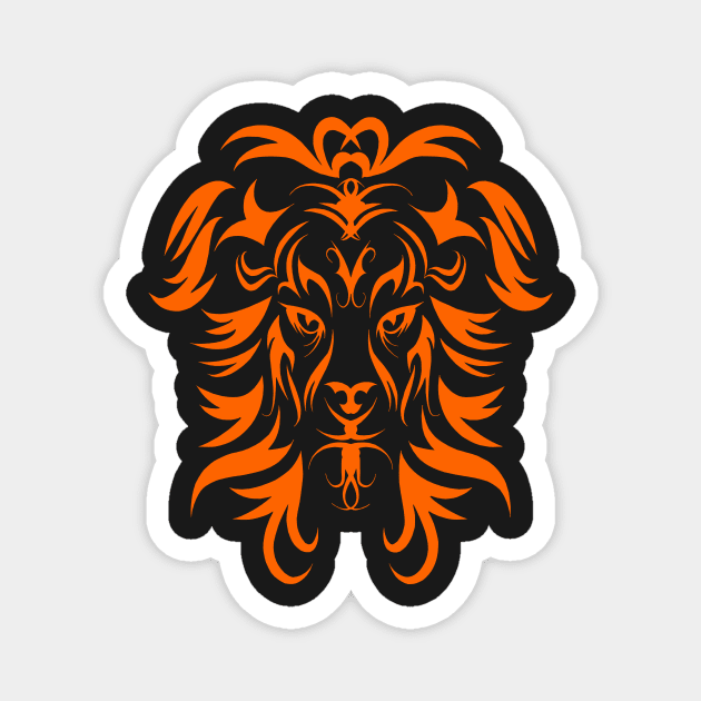 Tribal Tattoo Art Orange Lion Head Magnet by Atteestude