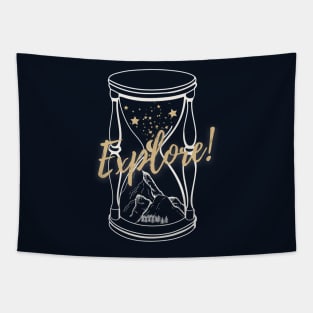 Explore Mountains and Stars on Black Tapestry