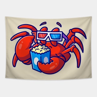 Cute Crab Watching Movie Cartoon Tapestry