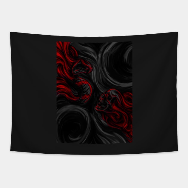 Skull & Snake (dark red) Tapestry by FattoAMano