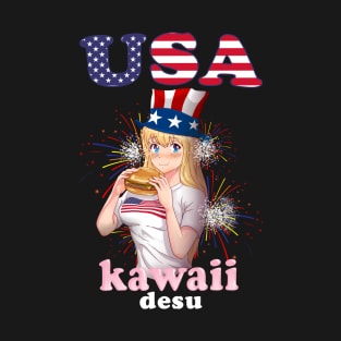 Funny - "USA kawaii Desu" Manga 4th of July Anime T-Shirt