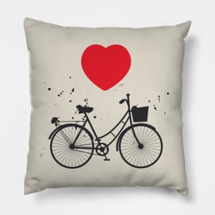 Bicycle silhouette and red heart Pillow