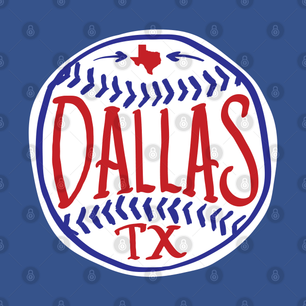 Dallas Texas Hand Drawn Typography Baseball T-Shirt by goodwordsco