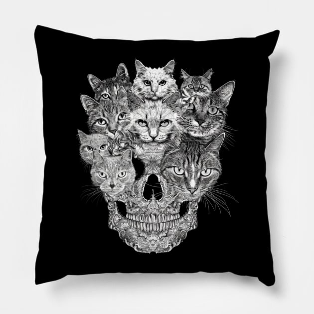 Cat Skull Legends Pillow by BilodeauBlue