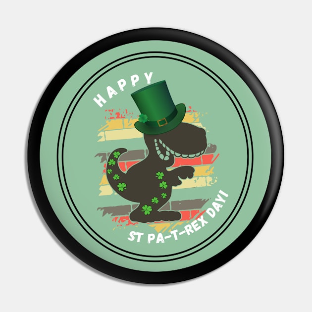 St Patricks Day Dinosaur Lover T Rex Green Clover Shamrock Design Pin by Apathecary