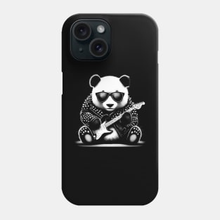 A panda bear wearing an old leather jacket and playing the guitar. Phone Case