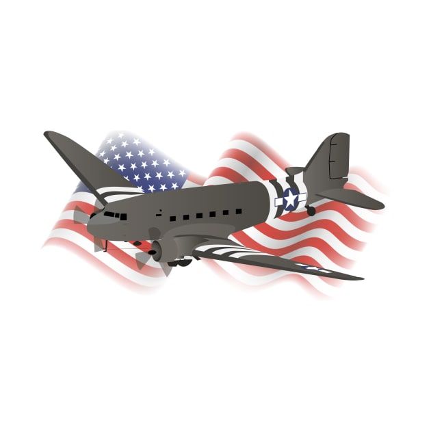 Patriotic Douglas C-47 Skytrain WW2 Transport Airplane by NorseTech