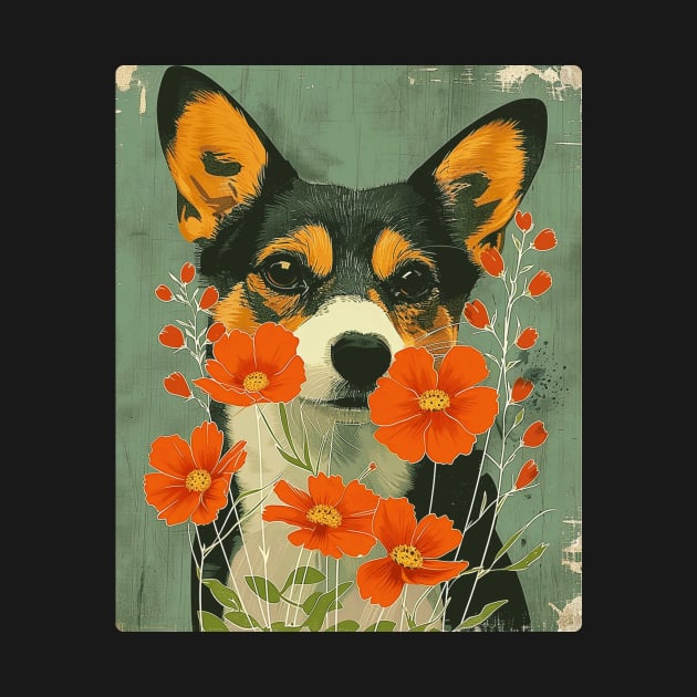 Welsh Corgi  dog Flowers Photo Art Design For Dog Onwer by karishmamakeia