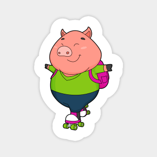 Pig at Inline skating with Roller skates Magnet