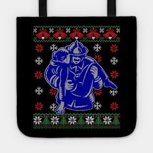 Xmas Firefighter Ugly Sweater Style Funny Xmas Gift Tote