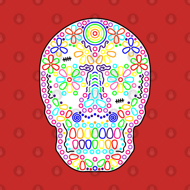 Colorful Skull de Los Muertos on White by gkillerb