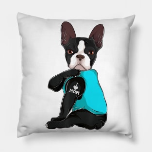 Boston Terrier Tattoo I Love Mom Pillow