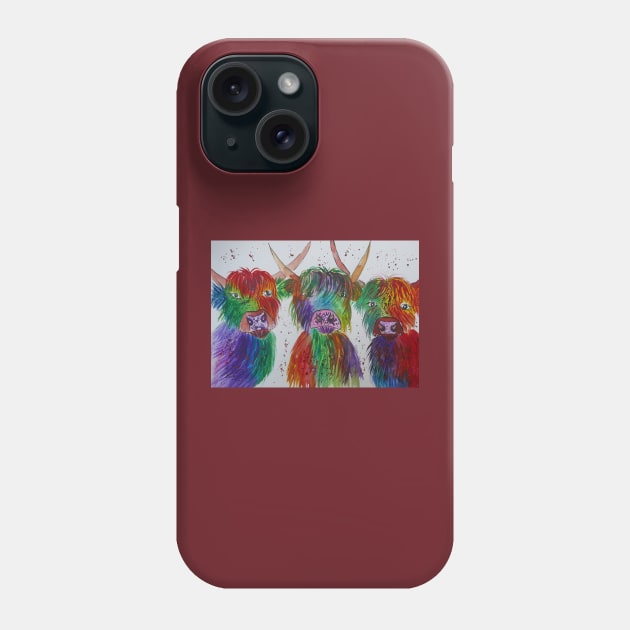 Three Funny Colourful  Highland Cows Phone Case by Casimirasquirkyart