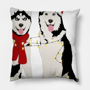 cute winter huskies, Husky in the Santa Claus hat Pillow