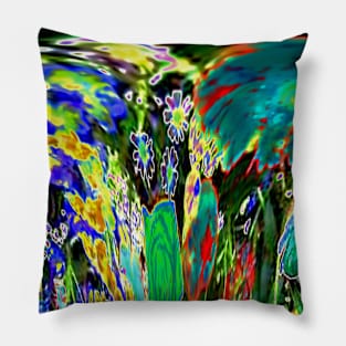 Colorful Flower Garden in the Rain Abstract Pillow