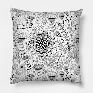 Bird and flowers doodle pattern Pillow