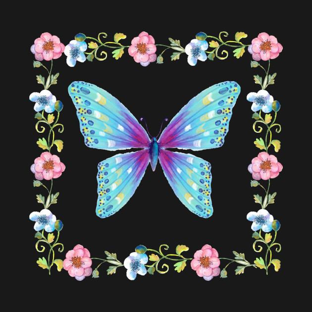 Beautiful Hand Painted Butterfly Floral Flower Border T Shirt