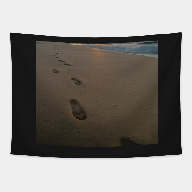 Foot print on the beach Tapestry by daghlashassan