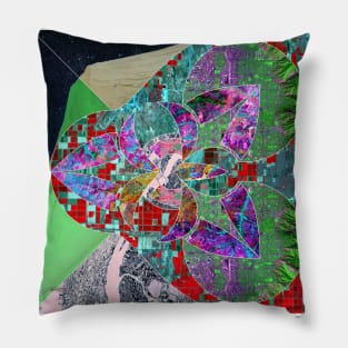 hazard city in lidar collage art in ecopop pattern Pillow