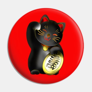 Black maneki lucky cat with coin Pin