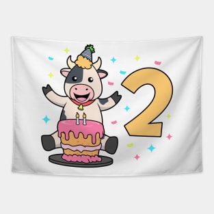 I am 2 with cow - kids birthday 2 years old Tapestry