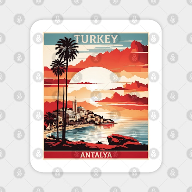 Antalya Turkey Sunset Vintage Retro Travel Tourism Magnet by TravelersGems