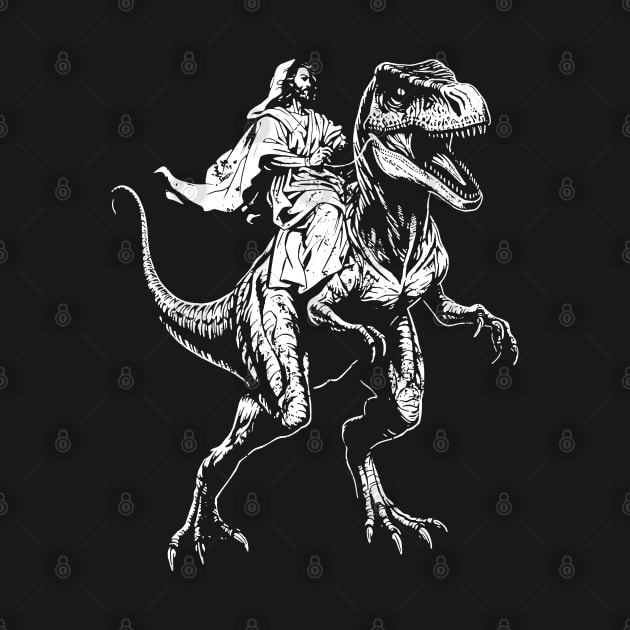 Jesus on a T Rex Dinosaur Funny by Trippycollage