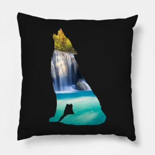 Waterfall Howling Wolf Pillow