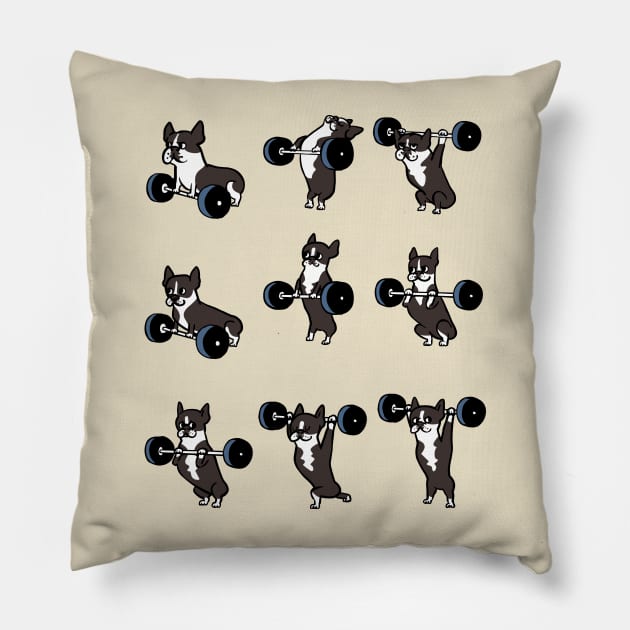 OLYMPIC LIFTING  Boston Terrier Pillow by huebucket