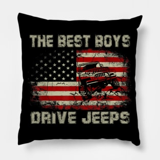 The Best Boys Drive Jeeps American Flag Jeep Pillow