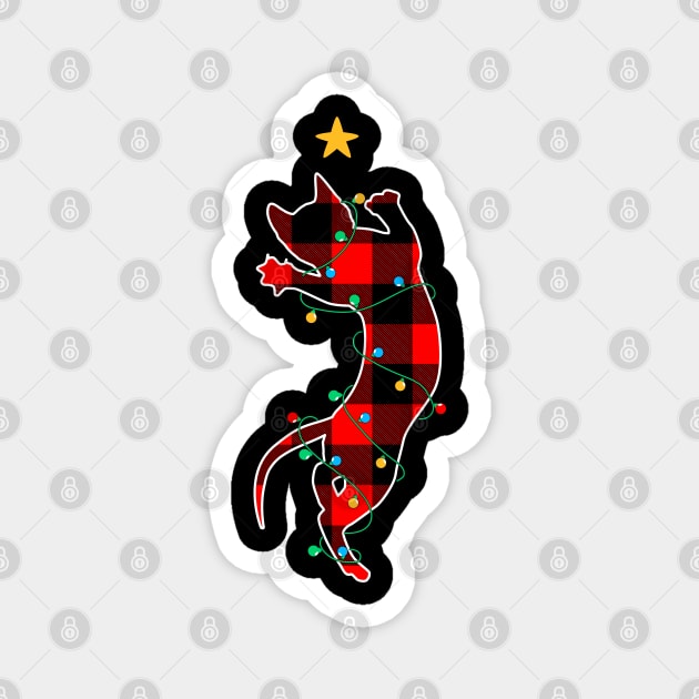 Playful Cat Buffalo Plaid Christmas Lights Cat Lover Christmas Gift Magnet by BadDesignCo