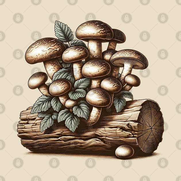 Shiitake Mushrooms on Fallen Tree: Vintage Cottage Core by The Tee Bizarre