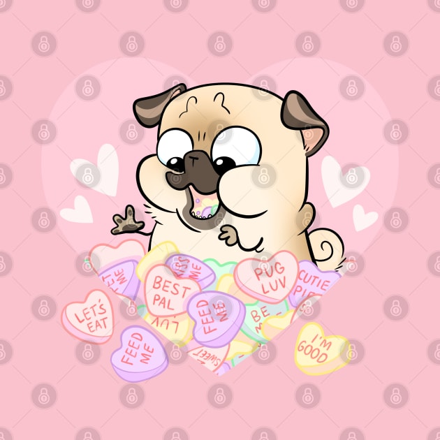 Valentine Hearts - fawn pug by Inkpug