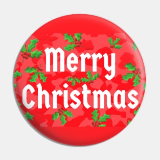 Merry Christmas Red Peppermint and Holly Berries Pin