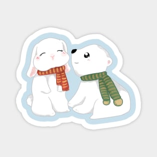 Bear Bunny Winter Couple _ Bunniesmee Christmas Edition Magnet