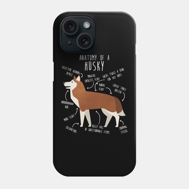 Red Siberian Husky Dog Anatomy Phone Case by Psitta