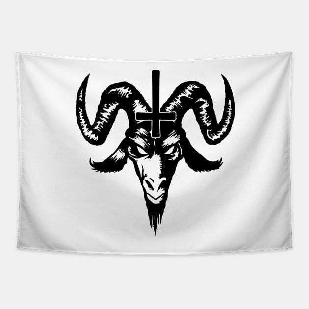 Satanic Goat Head with Cross (black) Tapestry by Mystic-Land