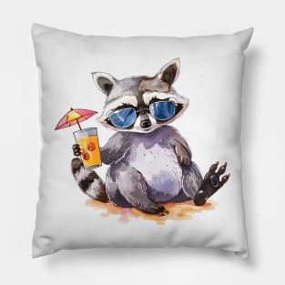 Summertime Raccoon beach chillout Pillow