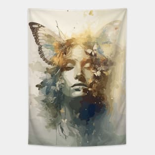 Lepidopterist Butterfly Woman Face Abstract Art Tapestry