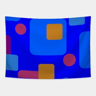 Retro Abstract Dream Space Blue Orange Magenta on Blue Tapestry