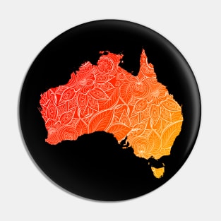 Colorful mandala art map of Australia with text in red and orange Pin