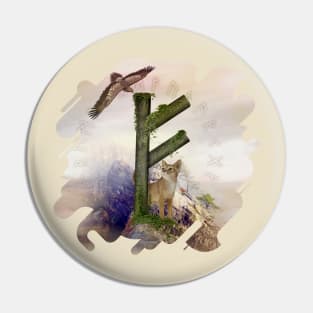 Fehu Rune  Digital Art Collage Pin