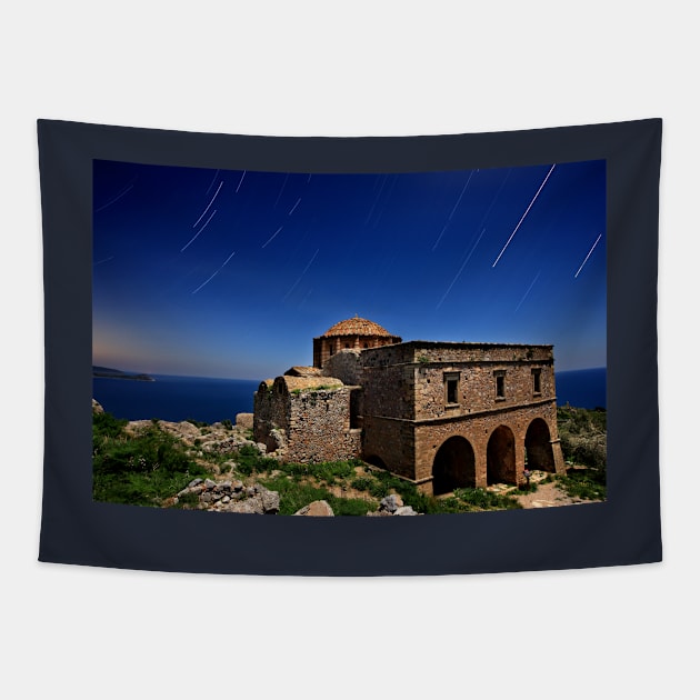 Startrails over Hagia Sophia - Monemvasia Tapestry by Cretense72