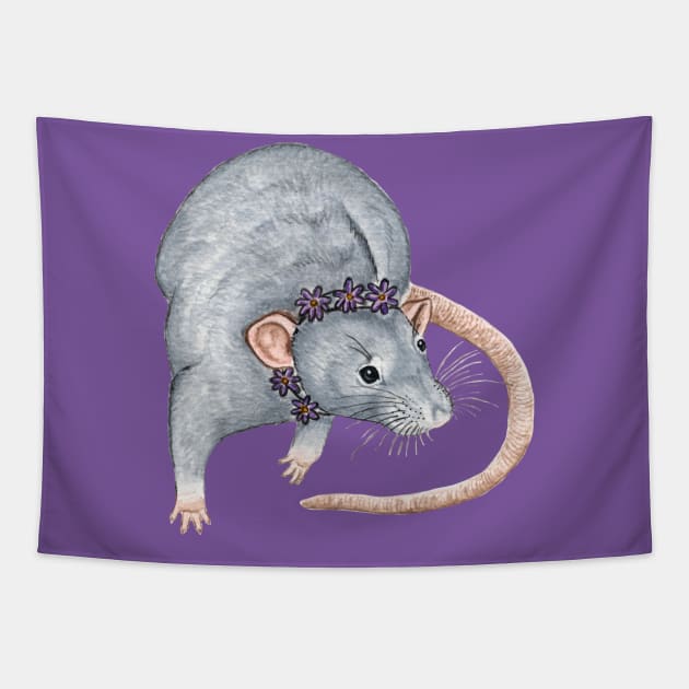 Grey Rat with Flower Headband Tapestry by WolfySilver